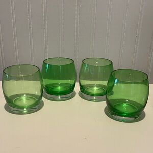 4 Vintage Mid Century Modern Green Roly Poly Glasses, 6 Ounces